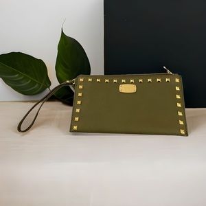 Michael Kors Olive Green and Gold Wristlet - Like New